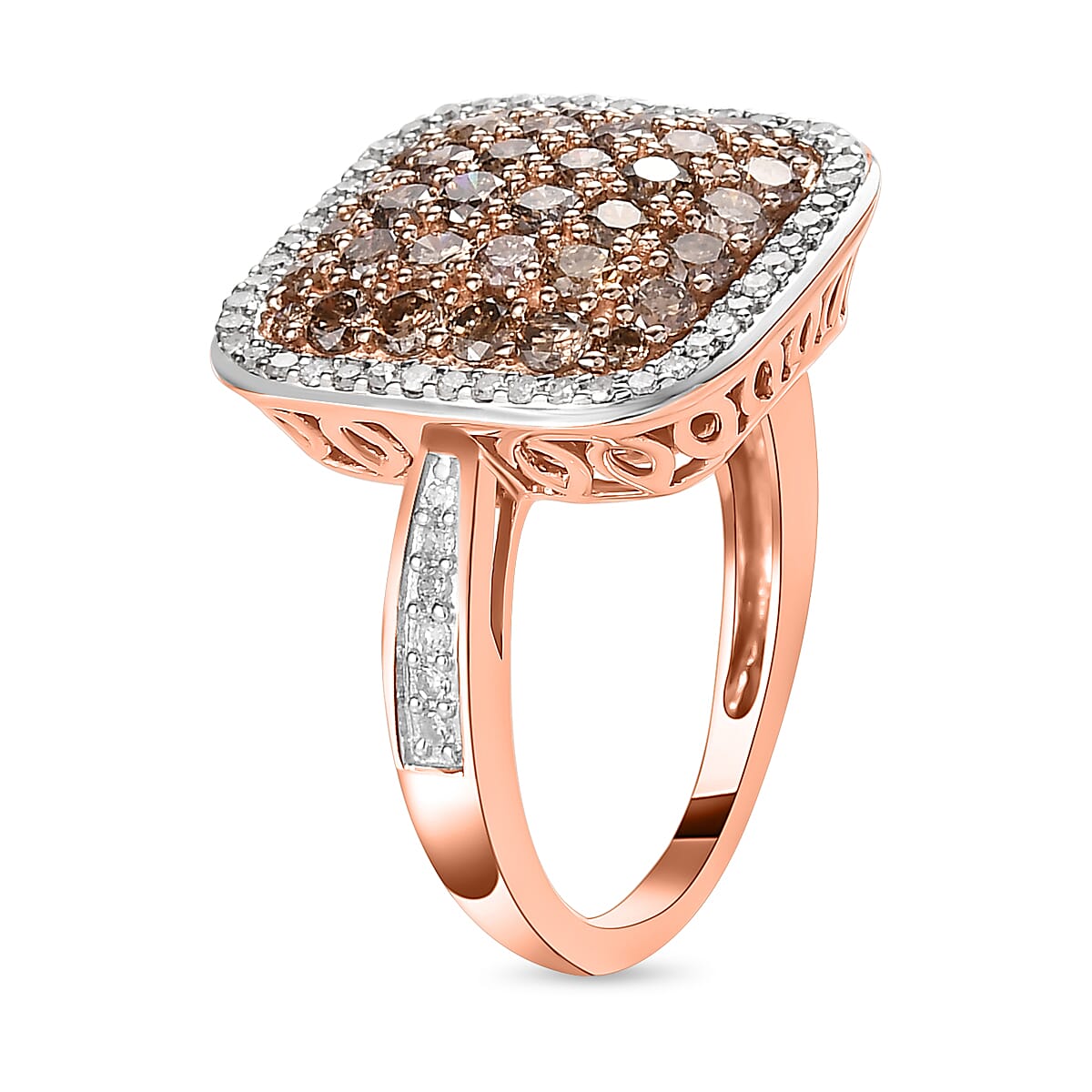 9K Rose Gold Champagne Diamond and White Diamond Cluster Ring 1.50 Ct.