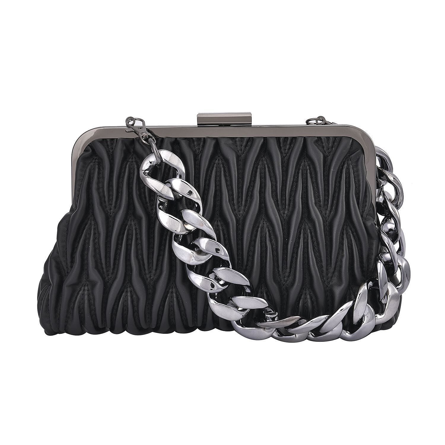 PU Quilted Patterned Clutch Bag with Shoulder Strap - Nude