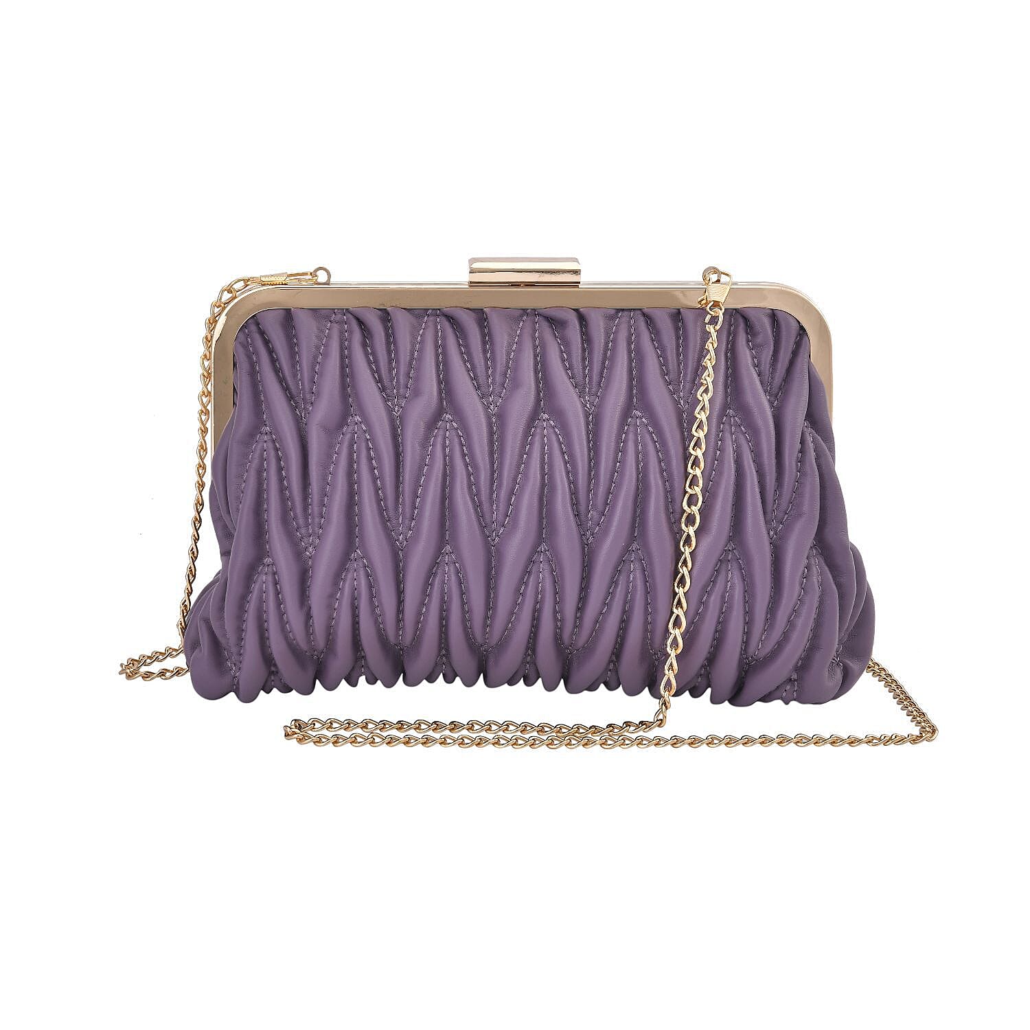 Quilted Patterned Clutch Bag with Shoulder Strap (Size 23x15 cm) - Purple