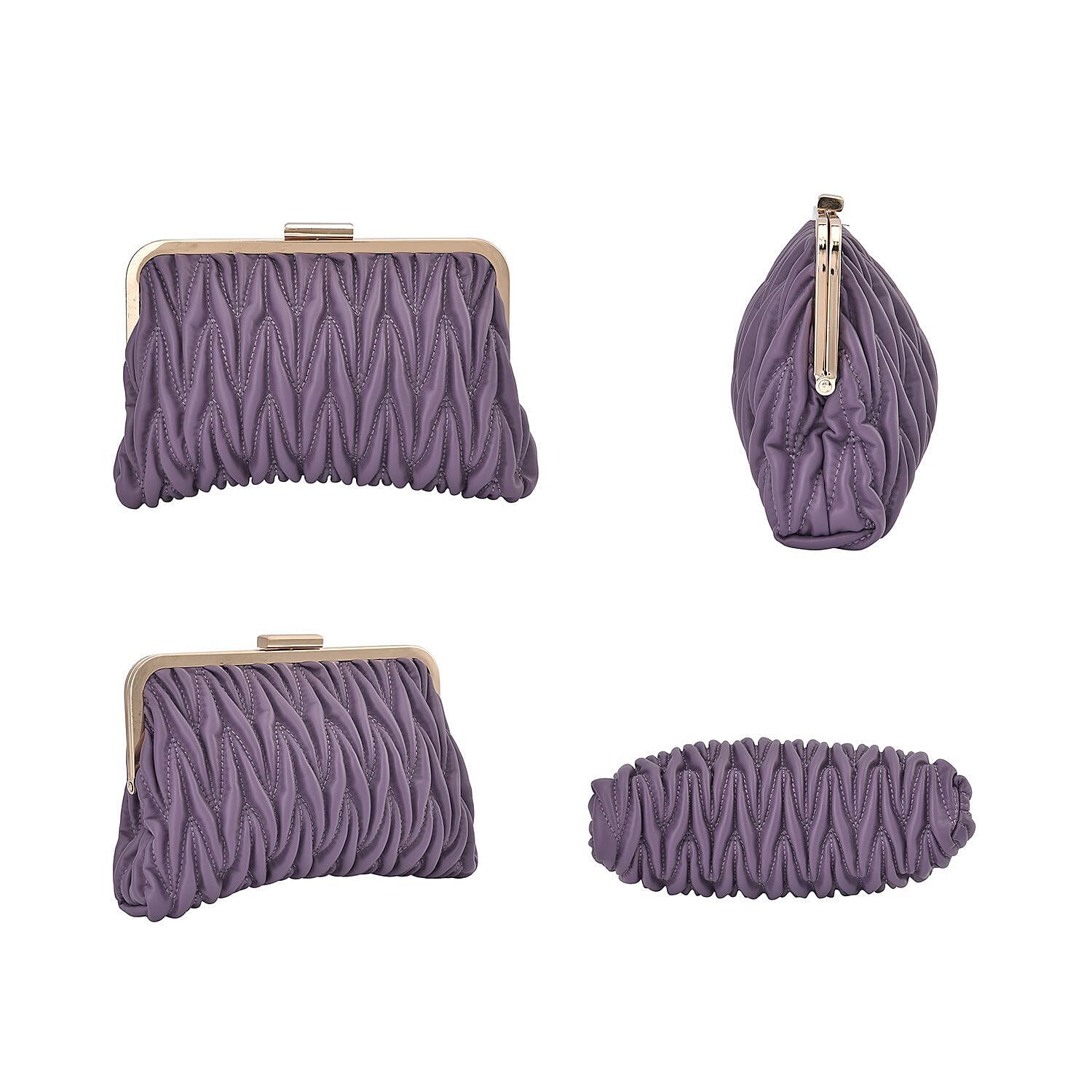 Quilted Patterned Clutch Bag with Shoulder Strap (Size 23x15 cm) - Purple