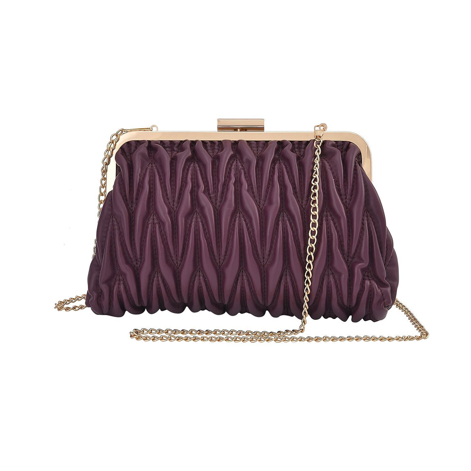 Quilted Patterned Clutch Bag with Shoulder Strap (Size 23x15 cm) - Maroon