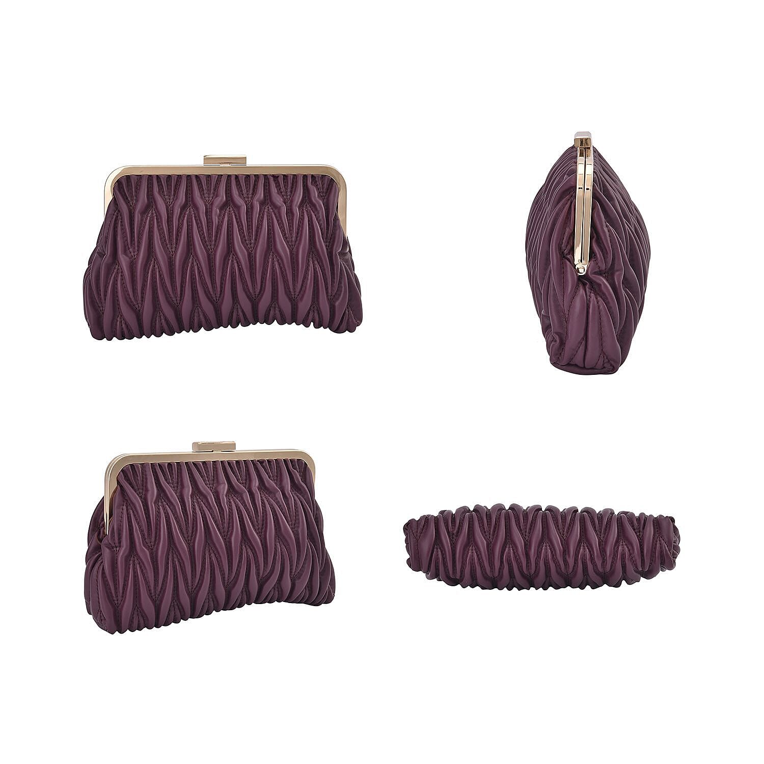 Quilted Patterned Clutch Bag with Shoulder Strap (Size 23x15 cm) - Maroon