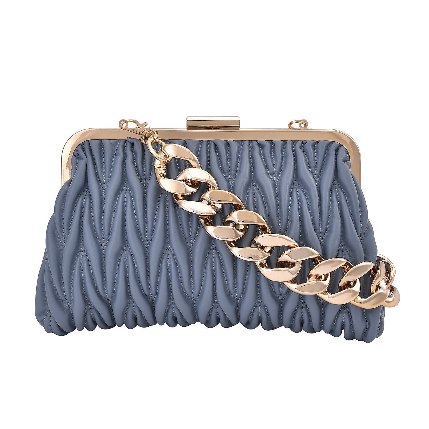 Quilted Patterned Clutch Bag with Shoulder Strap (Size 23x15 cm) - Blue