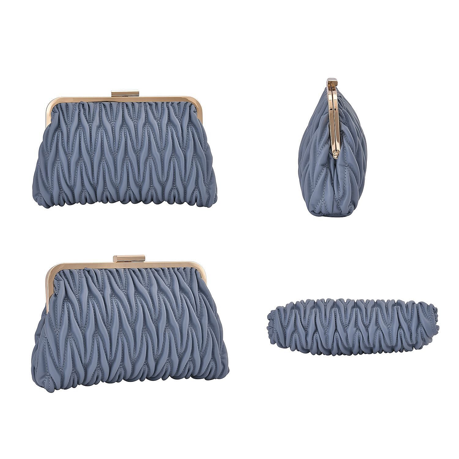 Quilted Patterned Clutch Bag with Shoulder Strap (Size 23x15 cm) - Blue