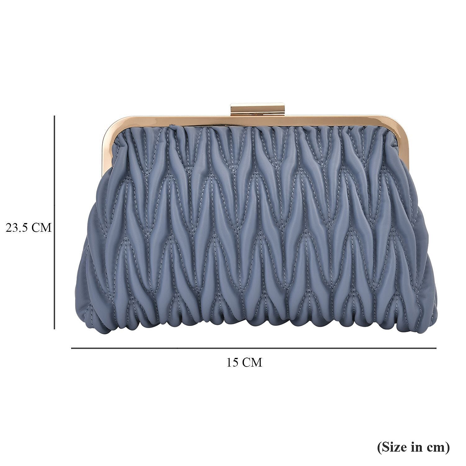 Quilted Patterned Clutch Bag with Shoulder Strap (Size 23x15 cm) - Blue