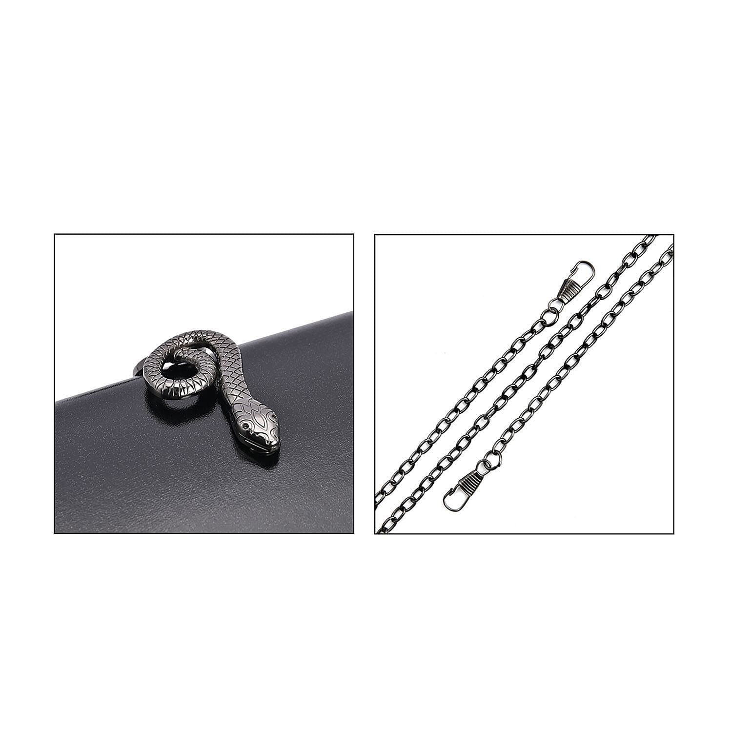 Metallic Finish Clutch with Snake Buckle Clasp - Black