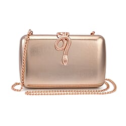Metallic Finish Clutch with Snake Buckle Clasp - Rose Gold