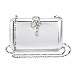 Metallic Finish Clutch with Snake Buckle Clasp - Silver