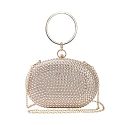 Small Elegant Crystal Studded Wristlet Clutch - Gold