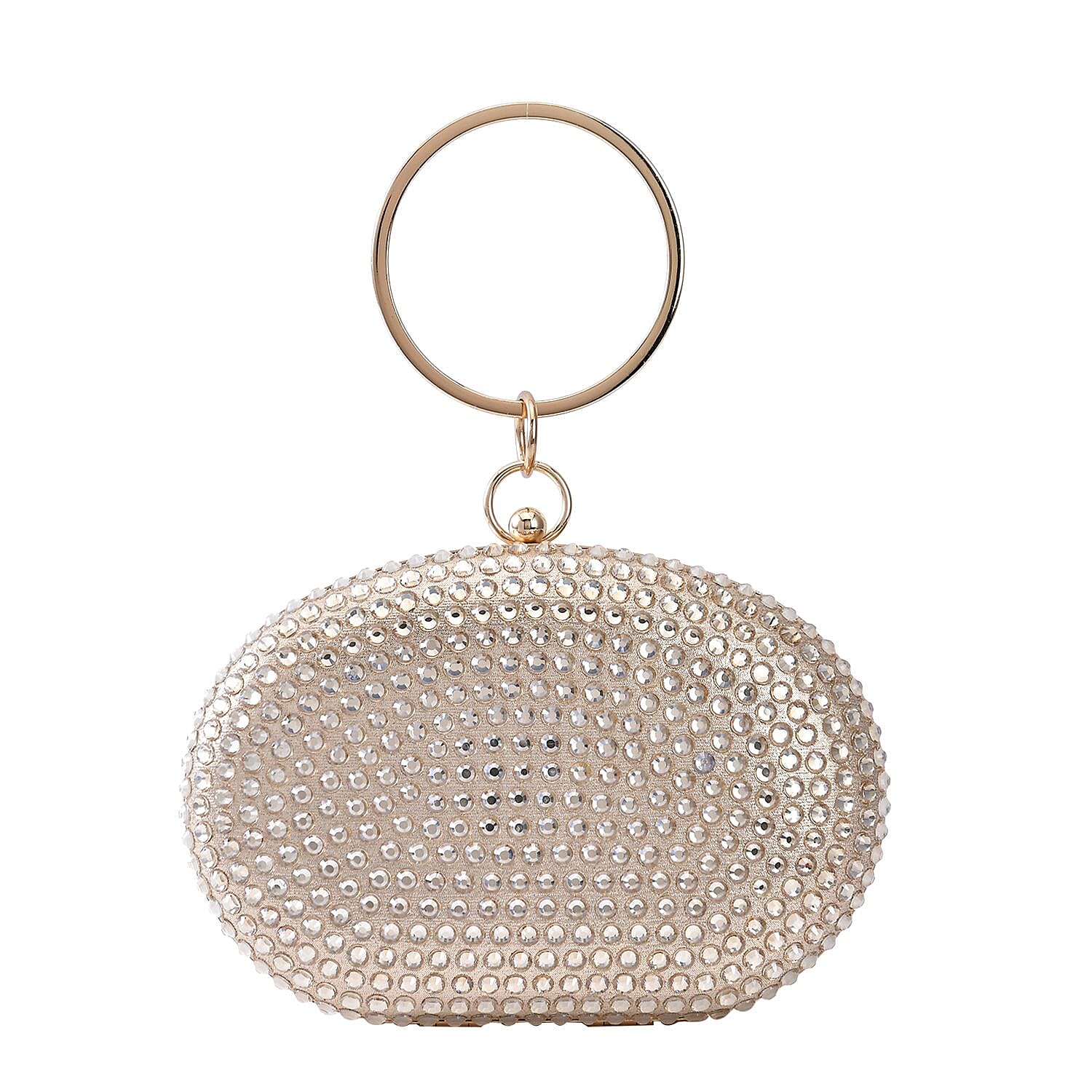 Small Elegant Crystal Studded Wristlet Clutch - Gold