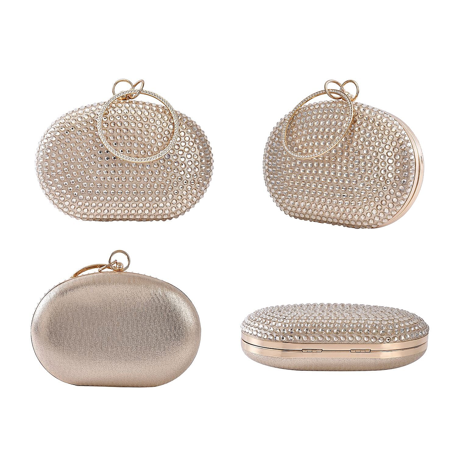 Small Elegant Crystal Studded Wristlet Clutch - Gold