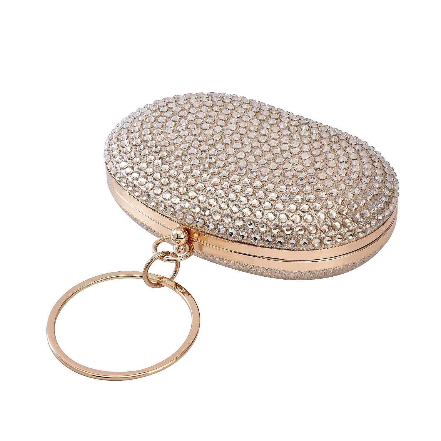 Small Elegant Crystal Studded Wristlet Clutch - Gold