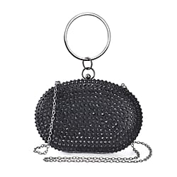 Small Elegant Crystal Studded Wristlet Clutch - Black