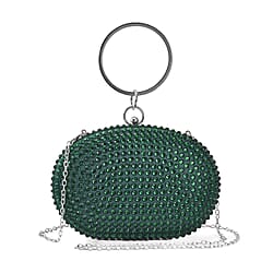 Small Elegant Crystal Studded Wristlet Clutch - Dark Green