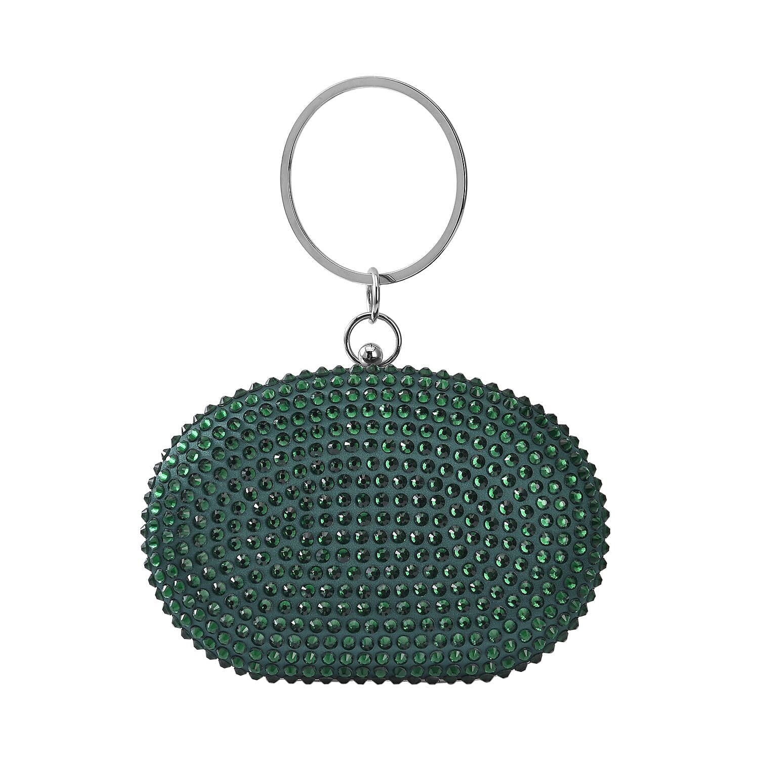 Small Elegant Crystal Studded Wristlet Clutch (Size 20x13 Cm) - Dark Green