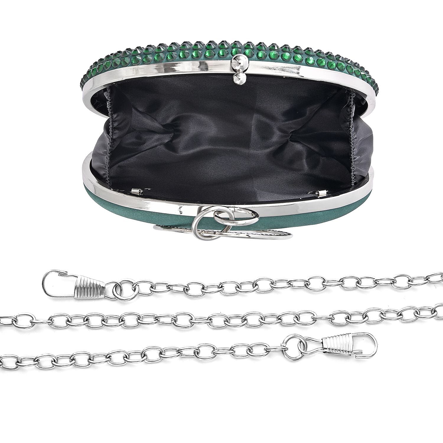 Small Elegant Crystal Studded Wristlet Clutch (Size 20x13 Cm) - Dark Green