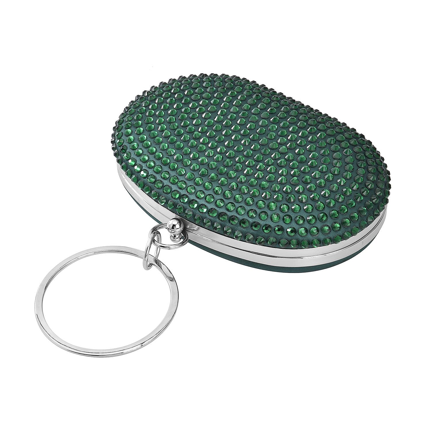 Small Elegant Crystal Studded Wristlet Clutch (Size 20x13 Cm) - Dark Green