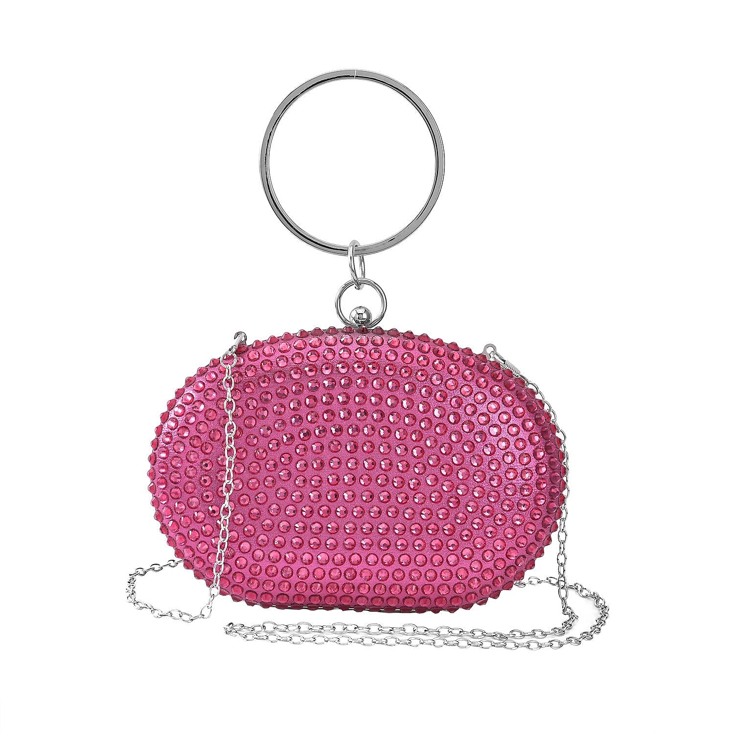 Small Elegant Crystal Studded Wristlet Clutch - Fushia