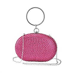 Small Elegant Crystal Studded Wristlet Clutch - Fuchsia