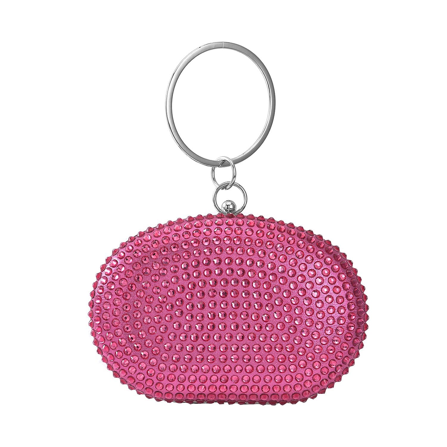 Small Elegant Crystal Studded Wristlet Clutch - Fushia