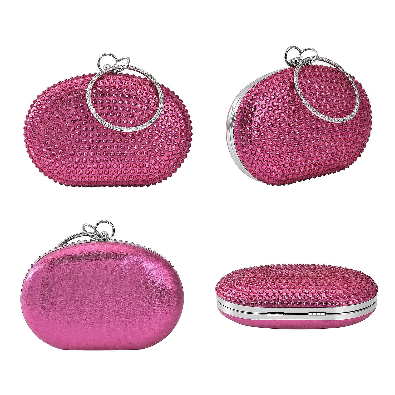 Small Elegant Crystal Studded Wristlet Clutch - Fushia
