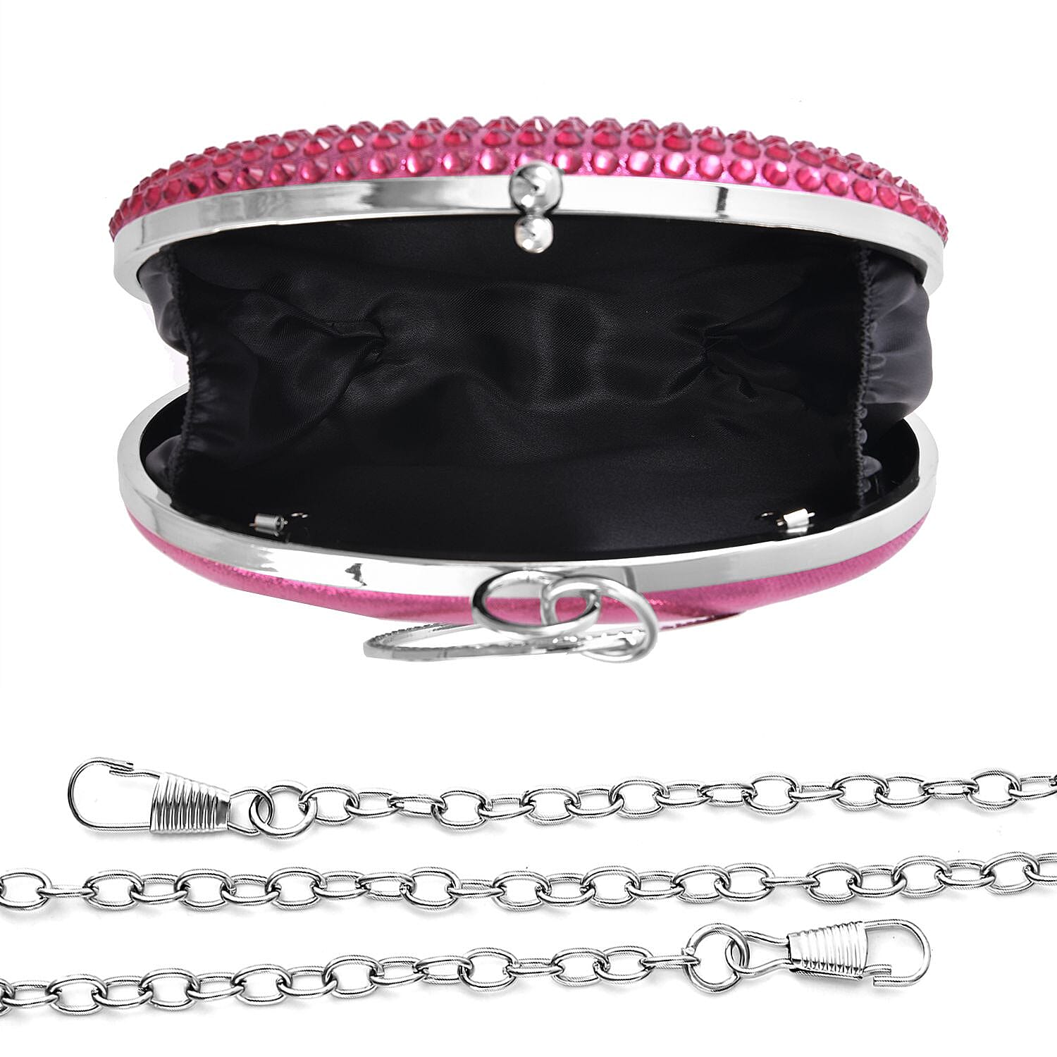 Small Elegant Crystal Studded Wristlet Clutch - Fushia