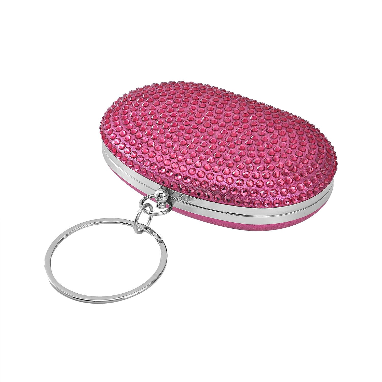 Small Elegant Crystal Studded Wristlet Clutch - Fushia