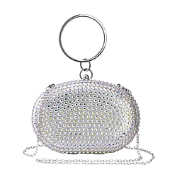 Small Elegant Crystal Studded Wristlet Clutch - Silver