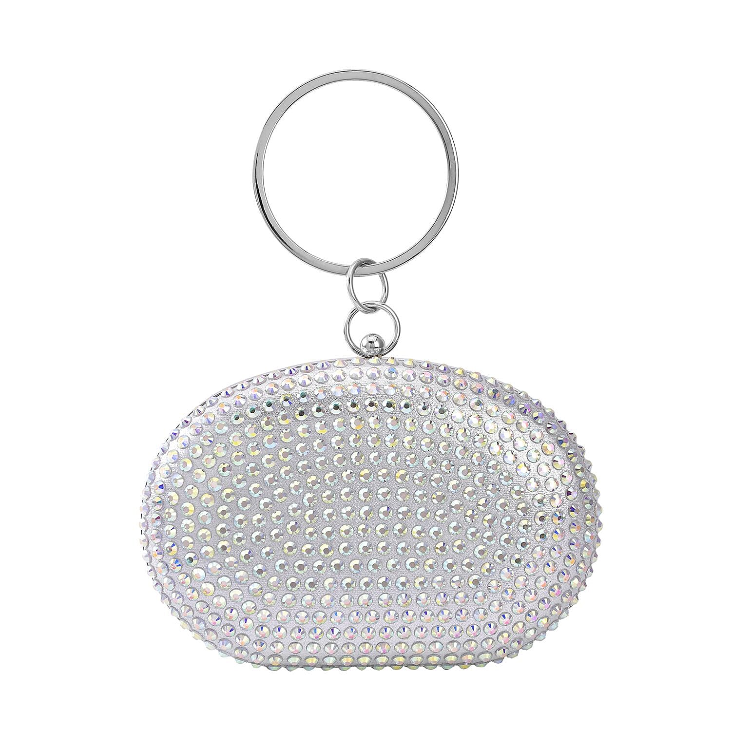 Small Elegant Crystal Studded Wristlet Clutch (Size 20x13 Cm) - Silver