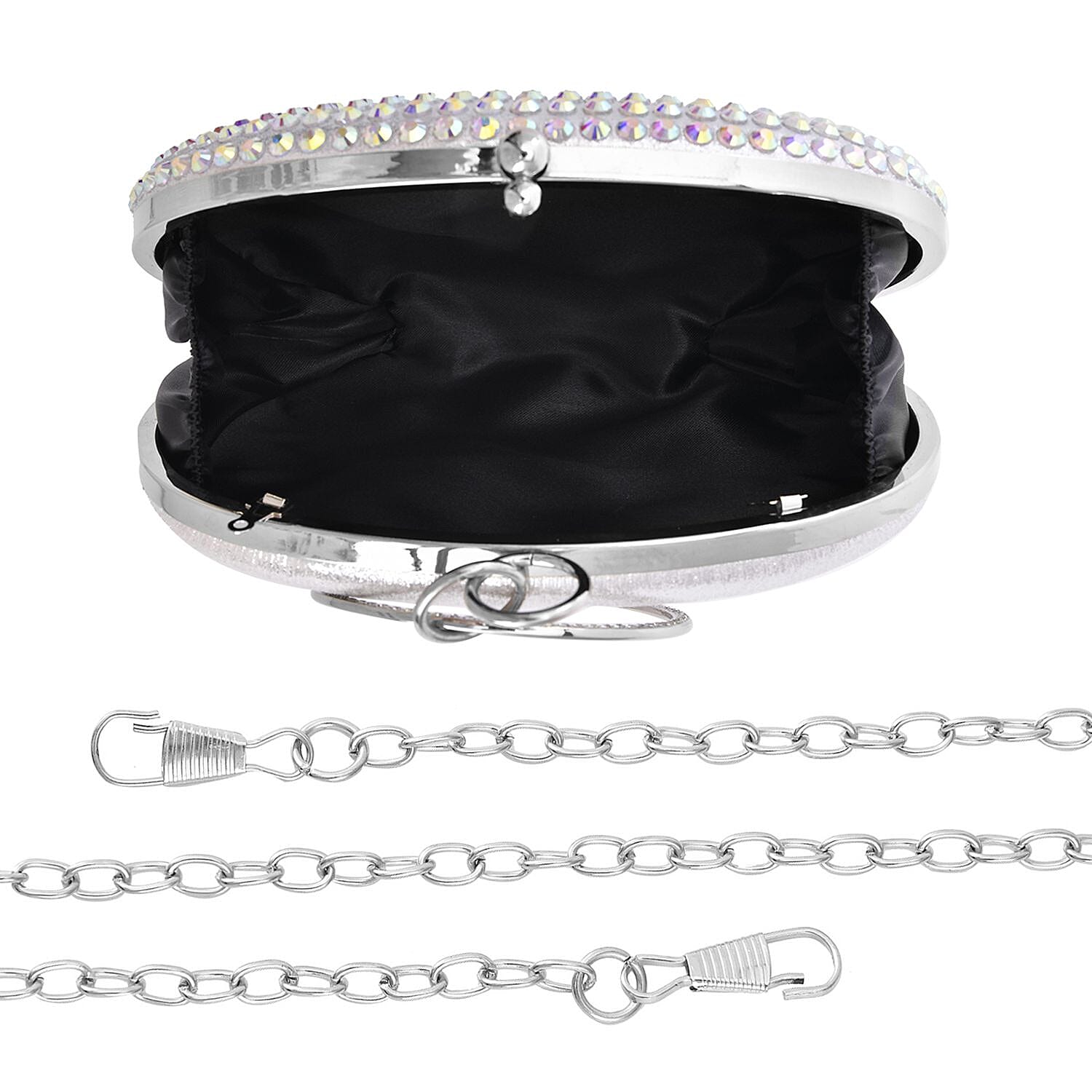 Small Elegant Crystal Studded Wristlet Clutch (Size 20x13 Cm) - Silver