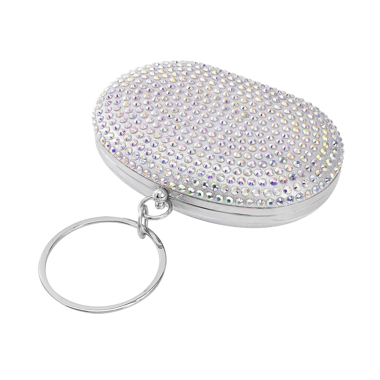 Small Elegant Crystal Studded Wristlet Clutch (Size 20x13 Cm) - Silver