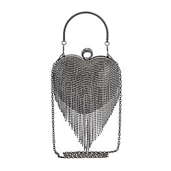 Sheeny Heart Shape Tassel Evening Clutch Bag (Size 15x16 Cm) - Black