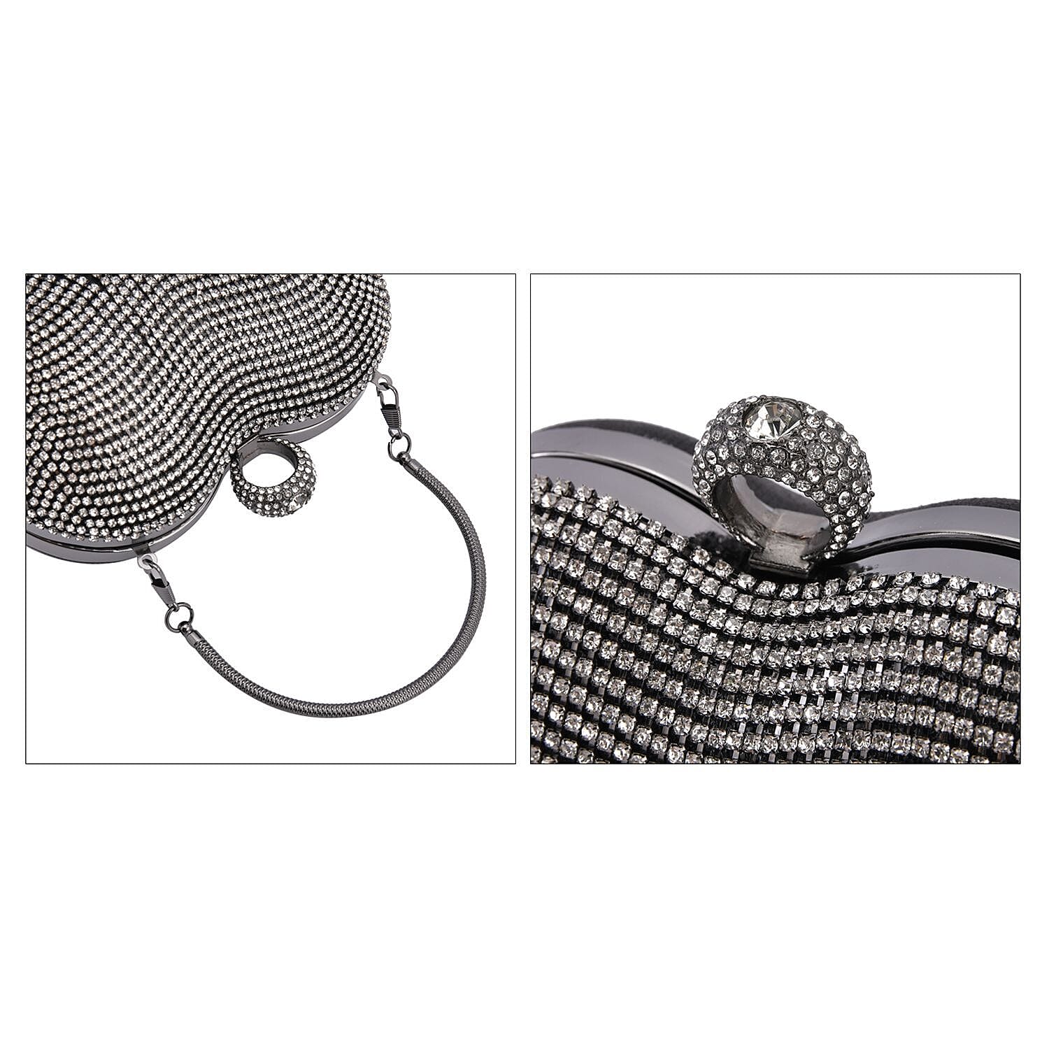 Sheeny Heart Shape Tassel Evening Clutch Bag (Size 15x16 Cm) - Black