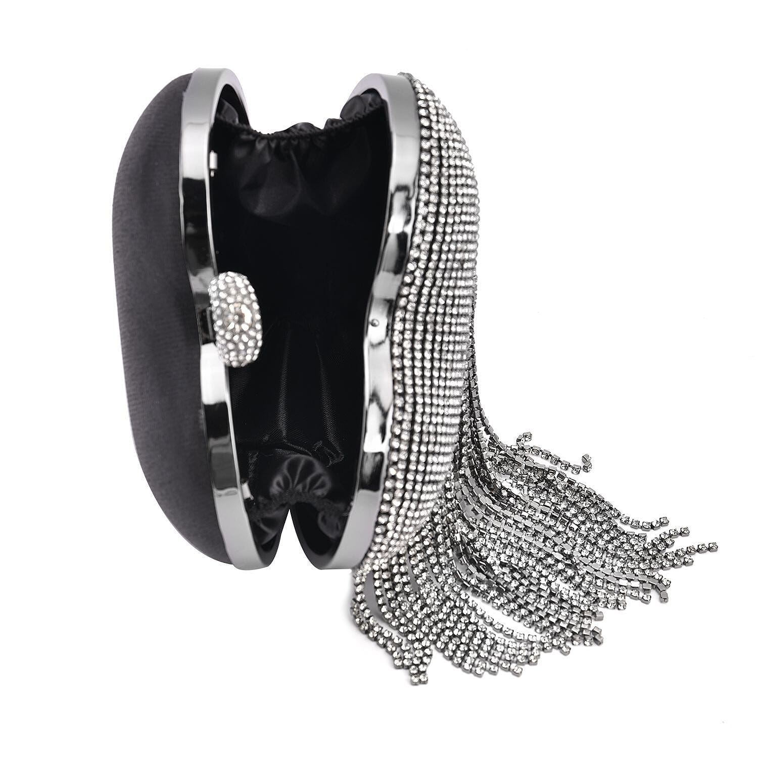 Sheeny Heart Shape Tassel Evening Clutch Bag (Size 15x16 Cm) - Black