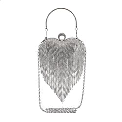 Sheeny Heart Shape Tassel Evening Clutch Bag (Size 15x16 Cm) - Silver