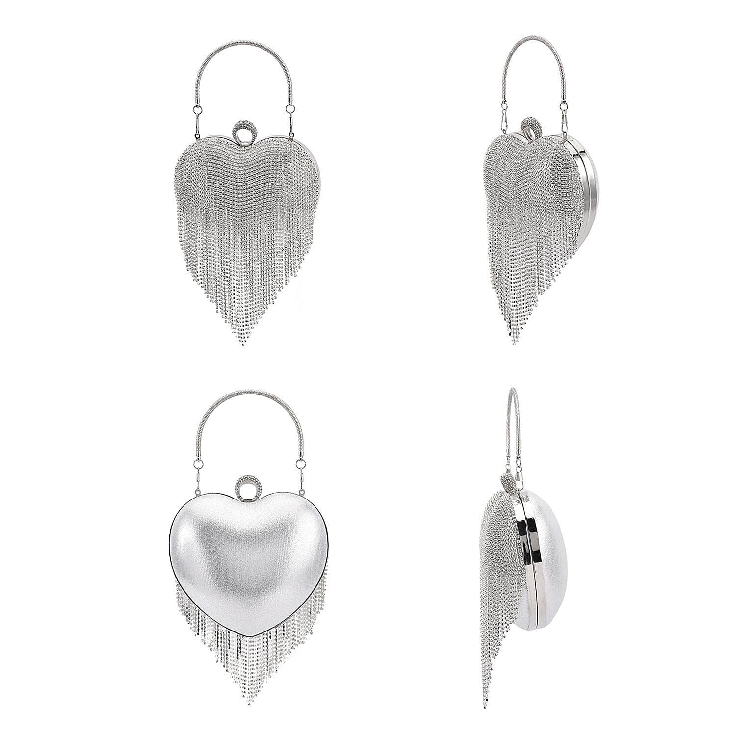 Sheeny Heart Shape Tassel Evening Clutch Bag (Size 15x16 Cm) - Silver