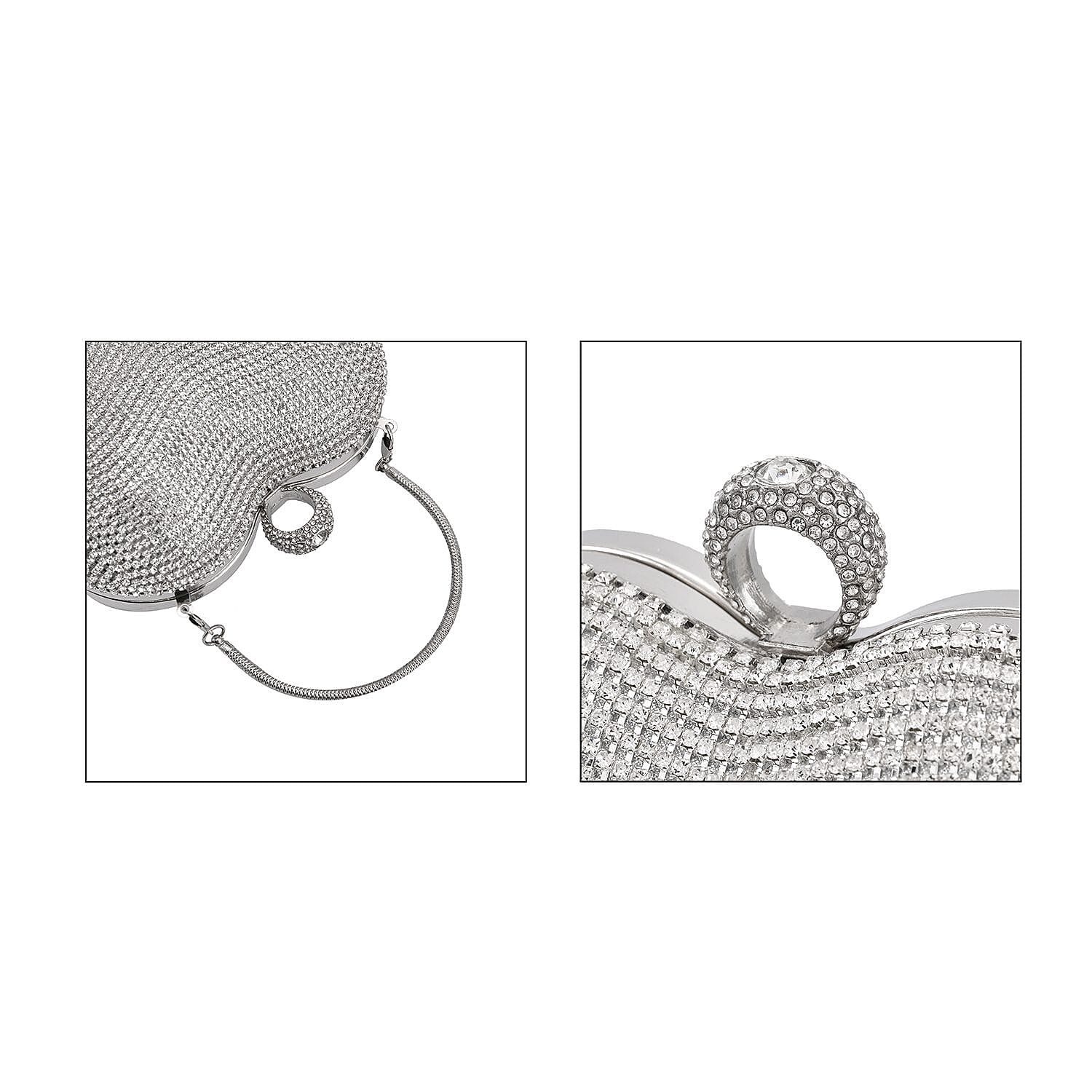 Sheeny Heart Shape Tassel Evening Clutch Bag (Size 15x16 Cm) - Silver