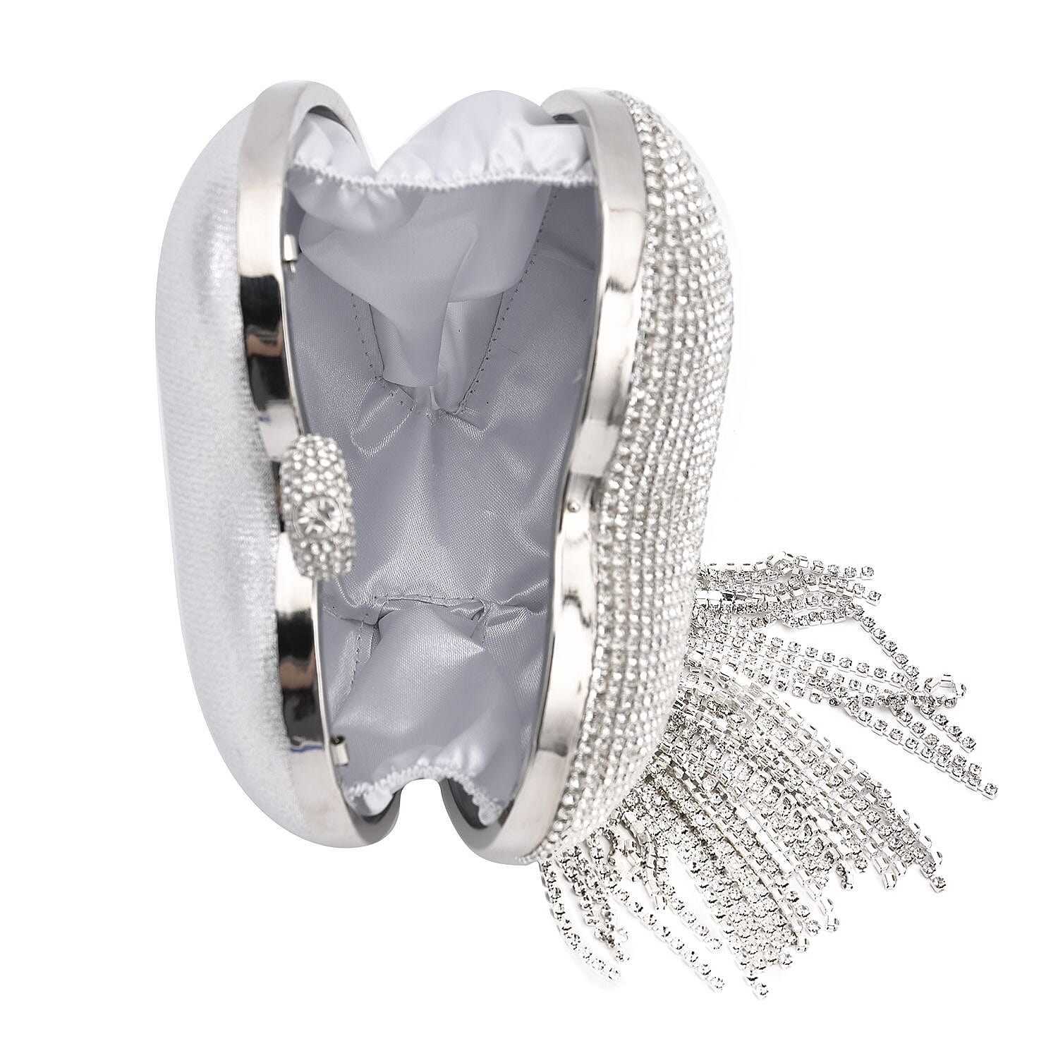 Sheeny Heart Shape Tassel Evening Clutch Bag (Size 15x16 Cm) - Silver