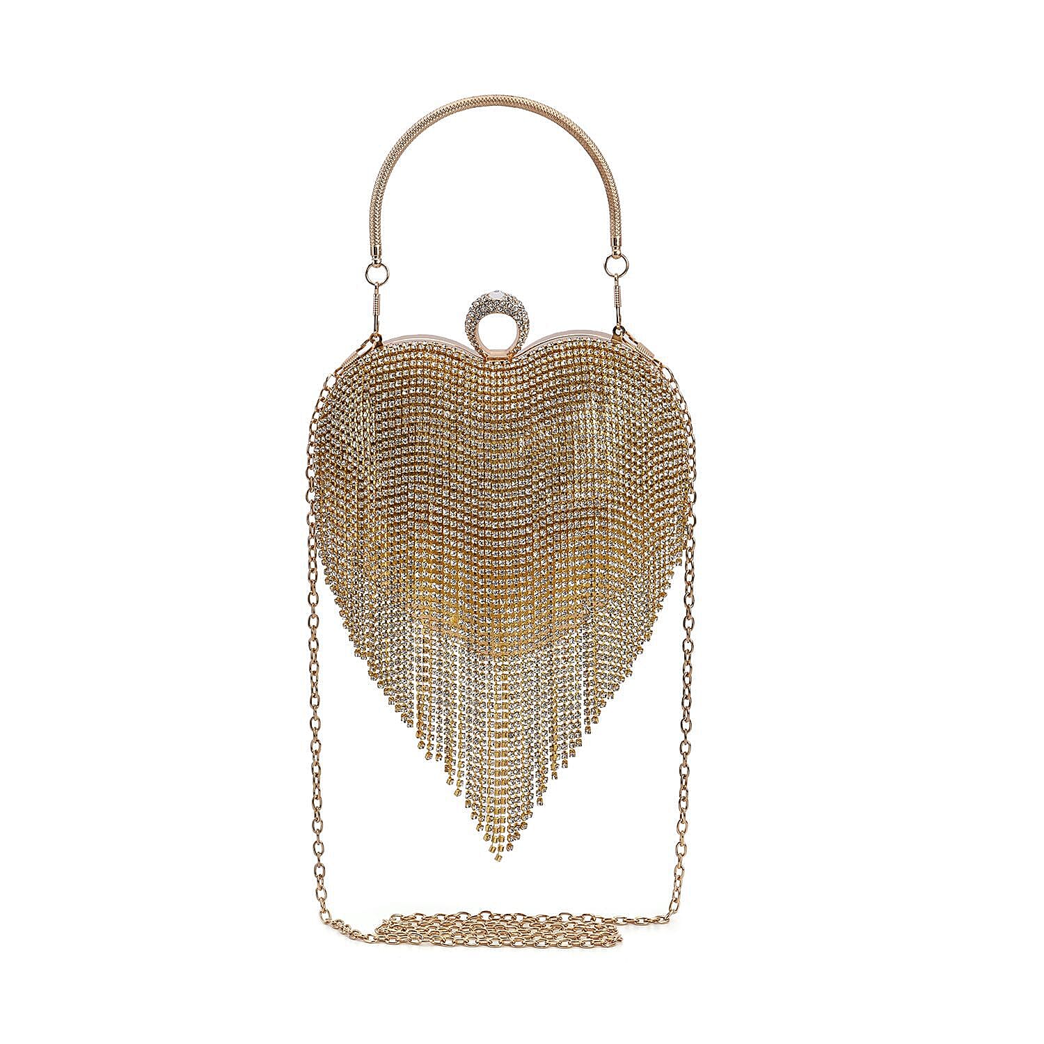 Sheeny Heart Shape Tassel Evening Clutch Bag (Size 15x16 Cm) - Gold