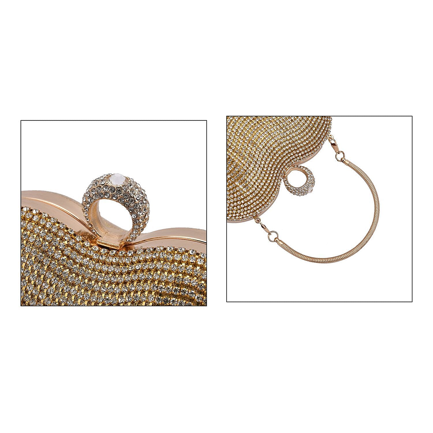 Sheeny Heart Shape Tassel Evening Clutch Bag (Size 15x16 Cm) - Gold