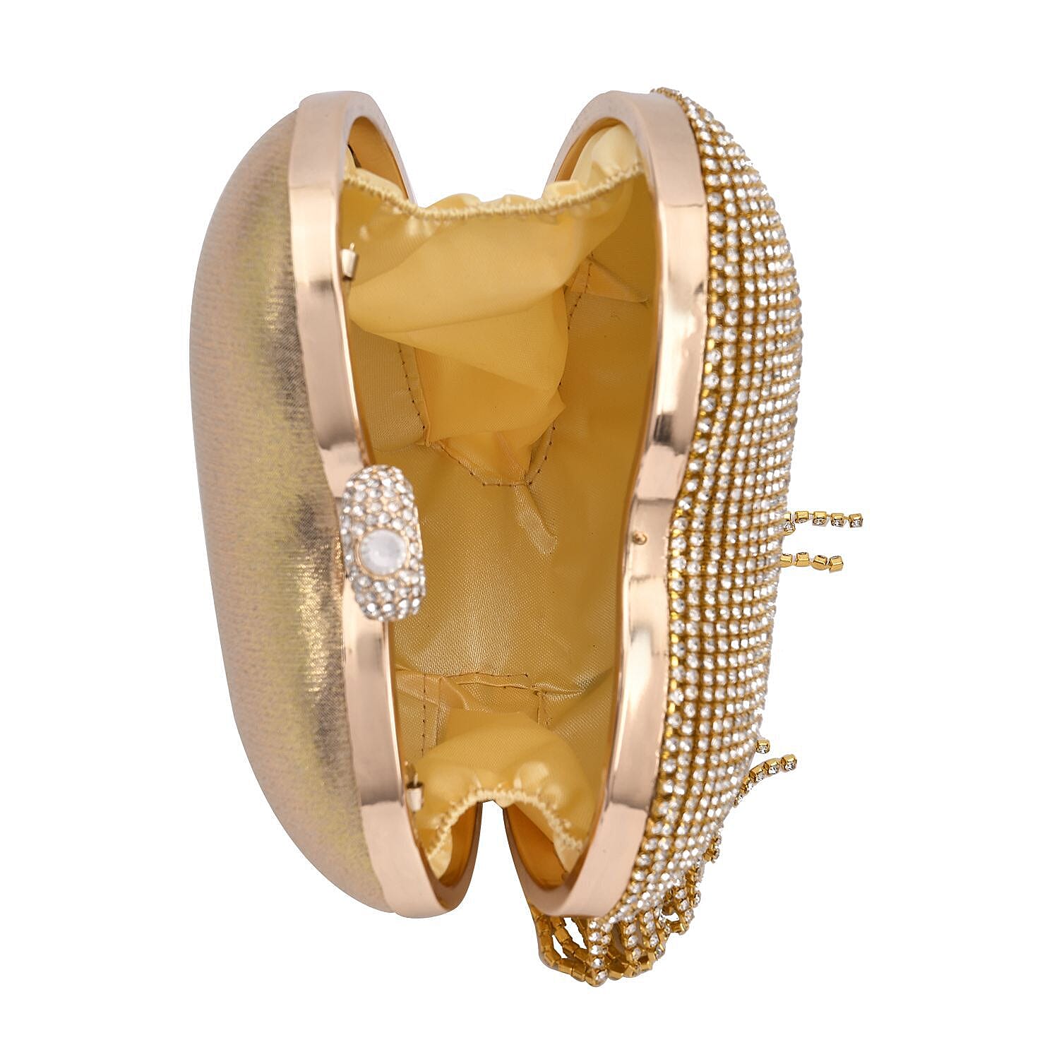 Sheeny Heart Shape Tassel Evening Clutch Bag (Size 15x16 Cm) - Gold