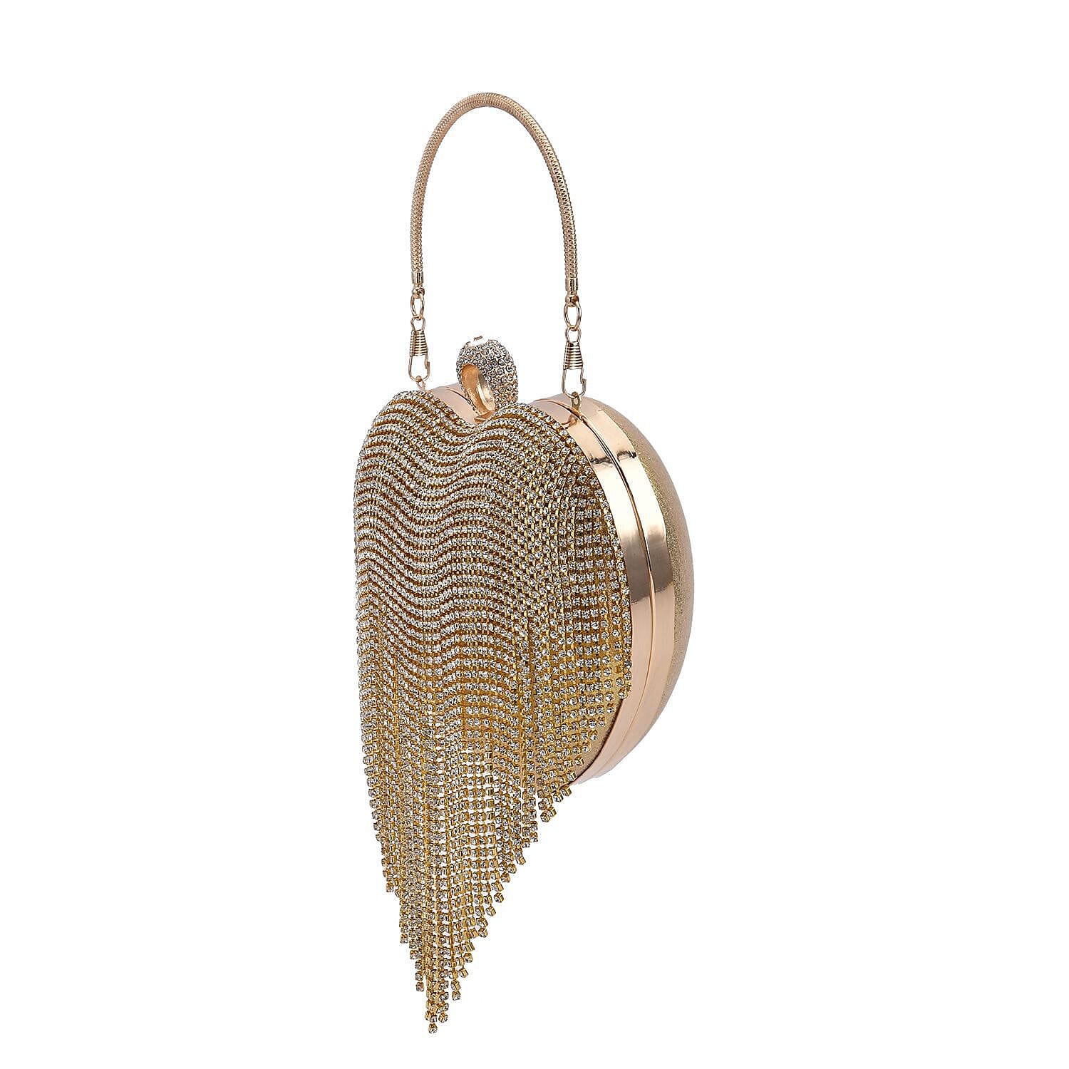 Sheeny Heart Shape Tassel Evening Clutch Bag (Size 15x16 Cm) - Gold