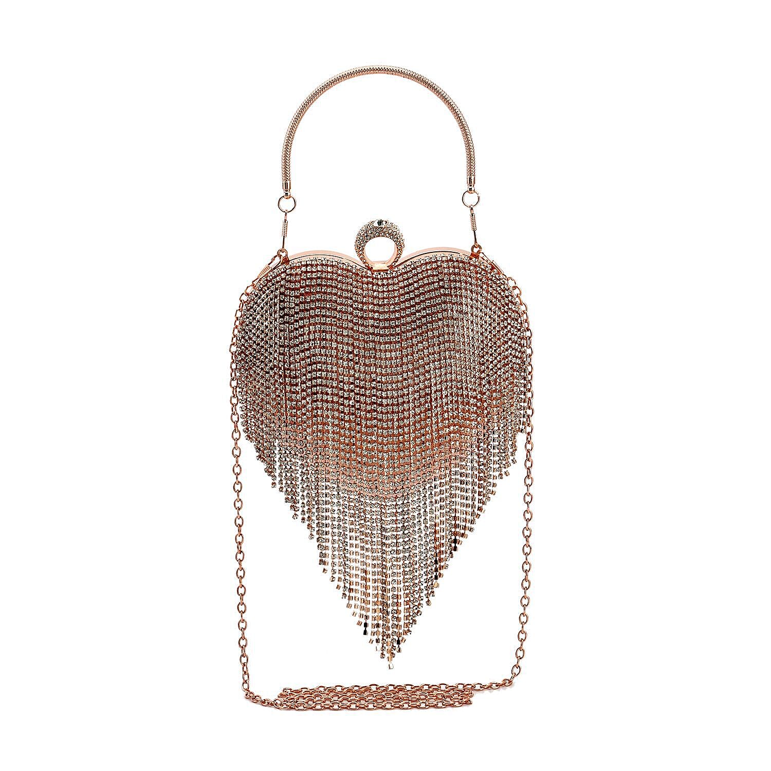 Sheeny Heart Shape Tassel Evening Clutch Bag (Size 15x16 Cm) - Pink