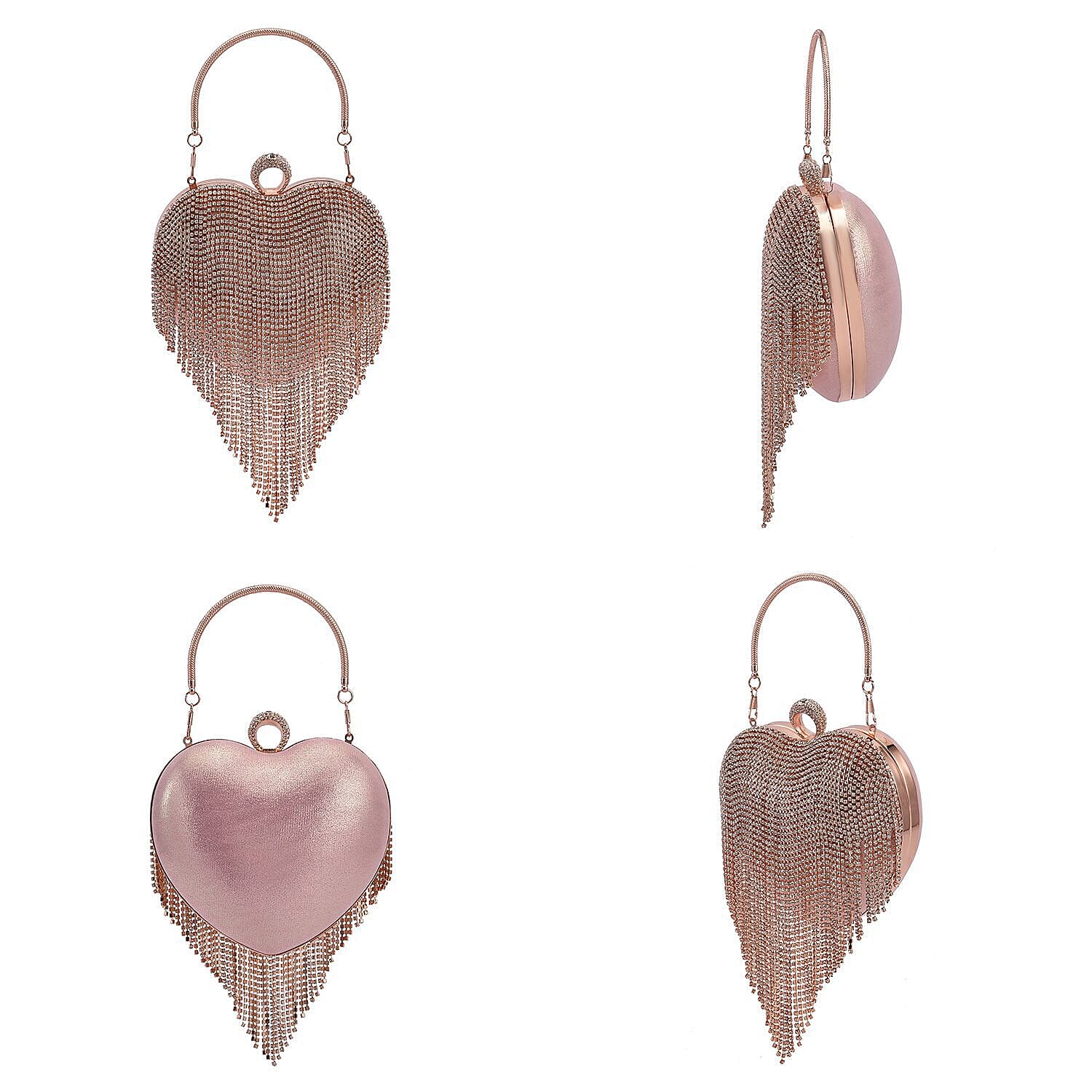 Sheeny Heart Shape Tassel Evening Clutch Bag (Size 15x16 Cm) - Pink