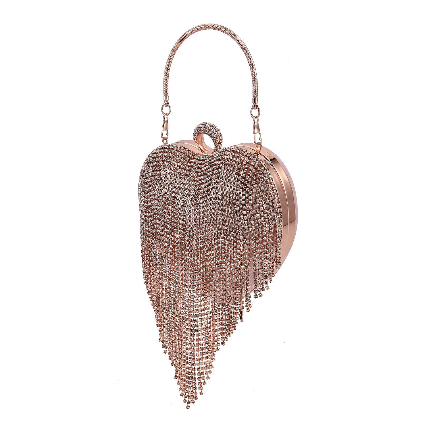 Sheeny Heart Shape Tassel Evening Clutch Bag (Size 15x16 Cm) - Pink