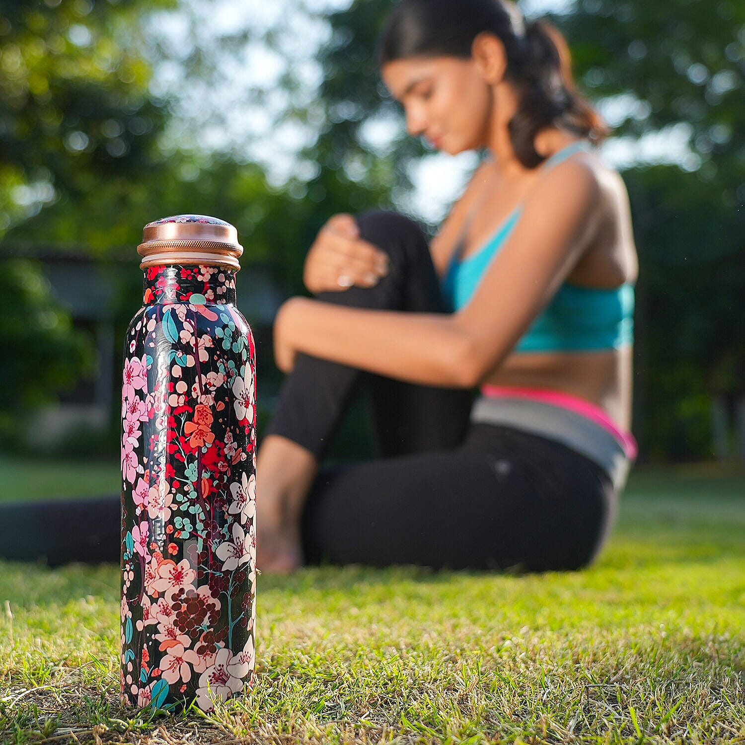 Floral Print 100% Leak Proof Copper Bottle 900ml - Floral