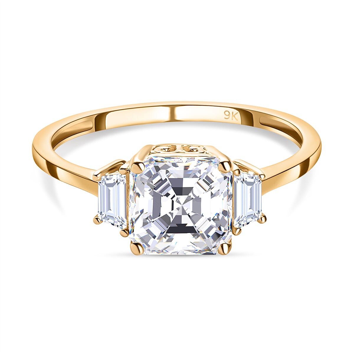 9K Yellow Gold Moissanite (Asscher Cut) Ring 1.91 Ct.