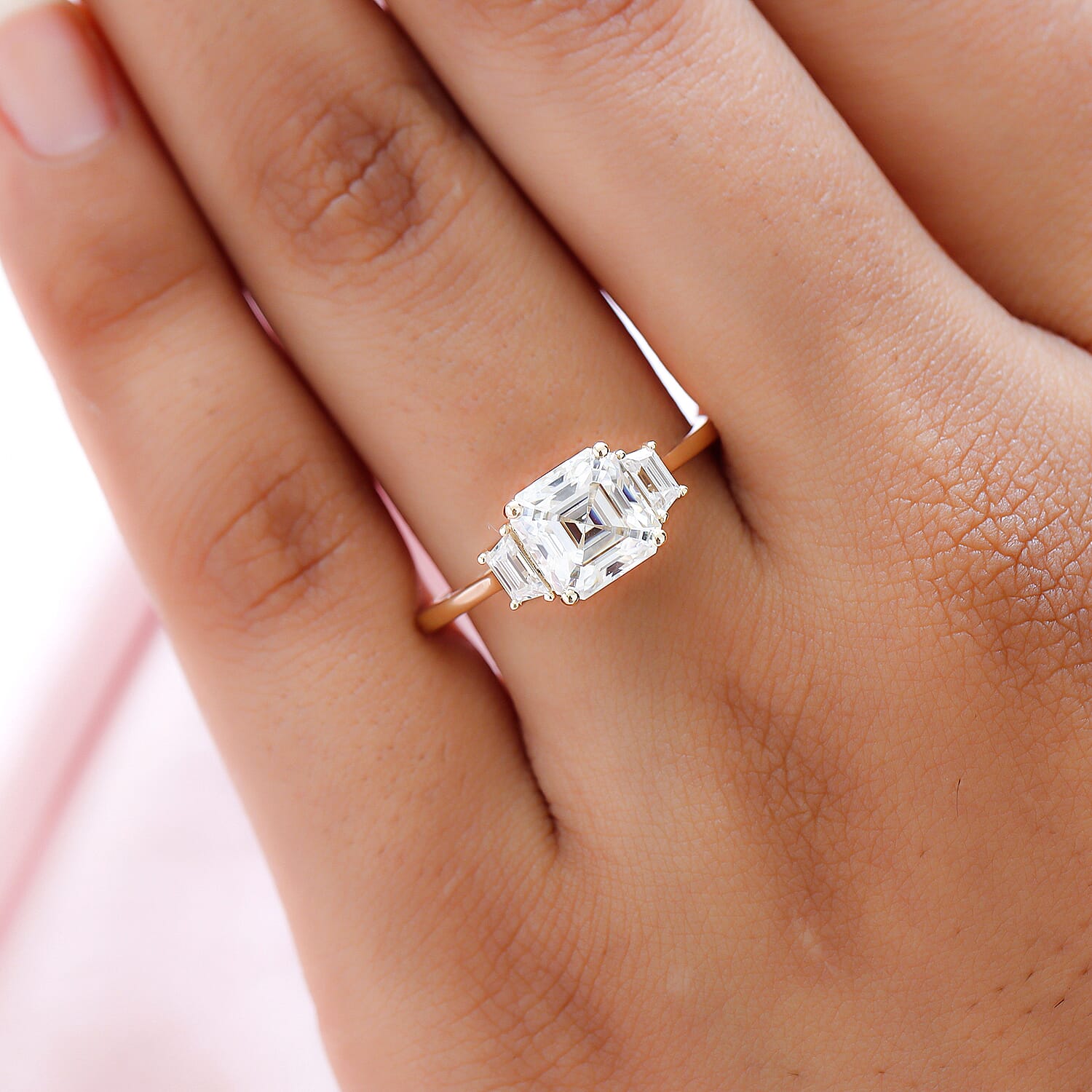 9K Yellow Gold Moissanite (Asscher Cut) Ring 1.91 Ct.