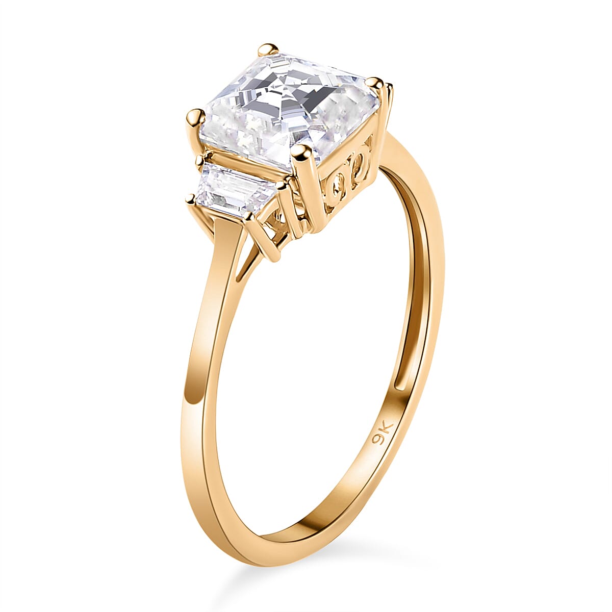 9K Yellow Gold Moissanite (Asscher Cut) Ring 1.91 Ct.