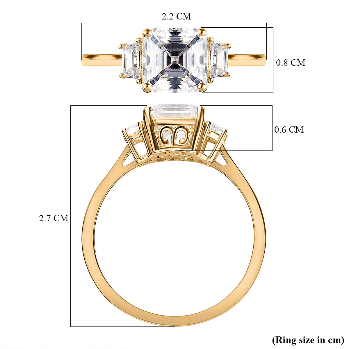 9K Yellow Gold Moissanite (Asscher Cut) Ring 1.91 Ct.